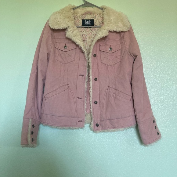 lei Jackets & Blazers - LEI Women's Pink Jacket with Faux Fur Collar